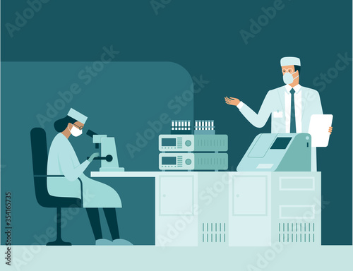 scientist making covid-19 tests in lab.  Development of vaccine protecting people from novel coronavirus causing covid-19 viral pneumonia outbreak
