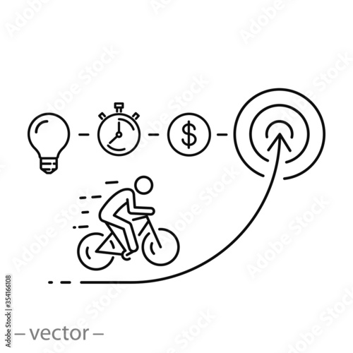 business progress icon, employee success in career target, thin line web symbol on a white background - editable stroke vector illustration