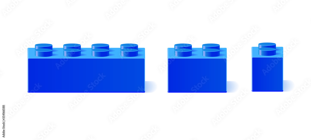 Set of realistic vector constructor details in blue on a white background. Parts of different lengths with editable objects