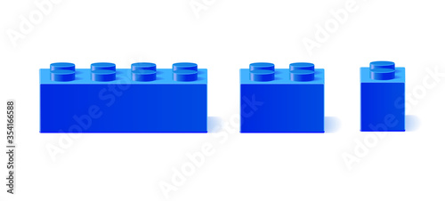 Set of realistic vector constructor details in blue on a white background. Parts of different lengths with editable objects