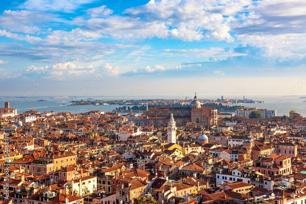 Aerial city view of Venice, Italy in the morning in summer. Tourism background concept.