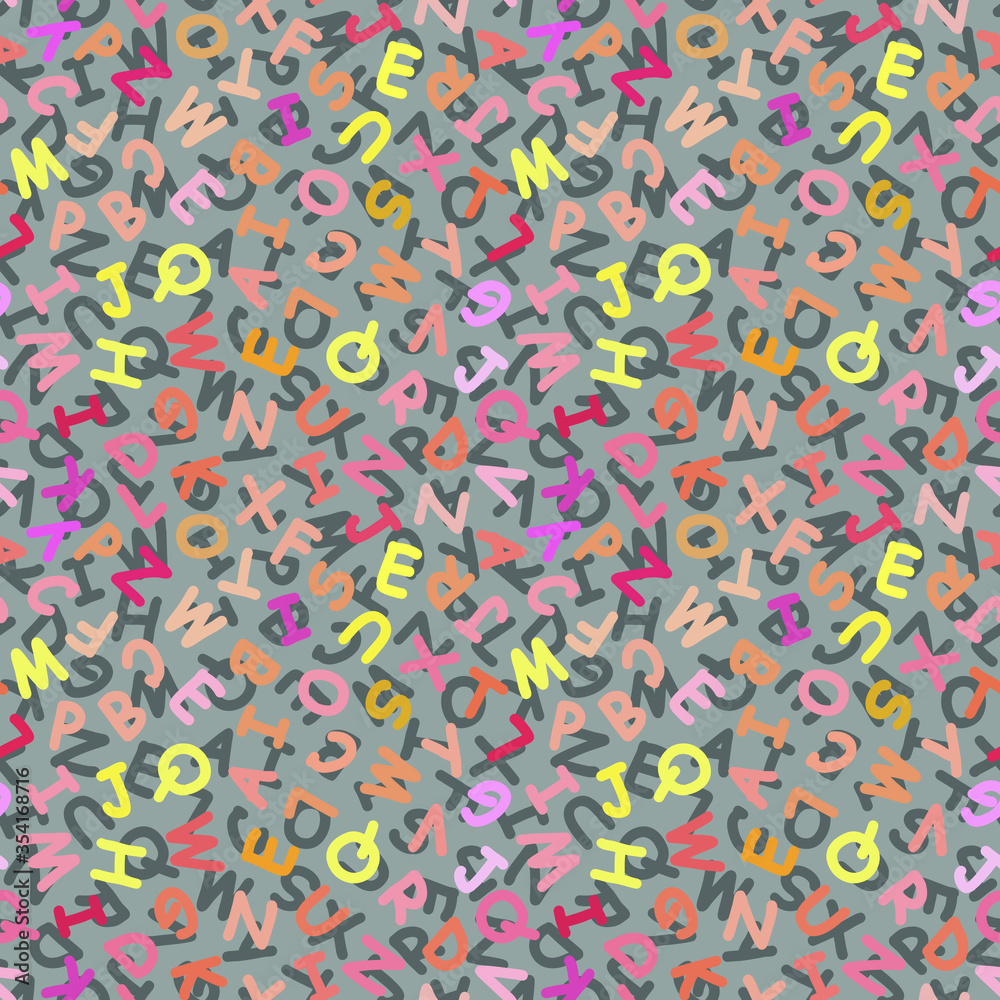Uppercase English letters seamless pattern. Print on baby fabric, bed. Vector stock illustration eps 10. Uppercase English letters seamless pattern. Print on baby fabric, bed. Vector stock illustration eps 10.