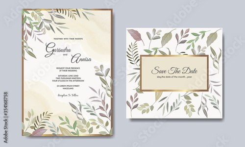  Elegant wedding invitations card template with floral and leaves Premium Vector
