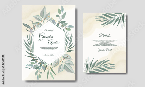 Wallpaper Mural Wedding invitation card template set with tropical leaves decoration Premium Vector Torontodigital.ca