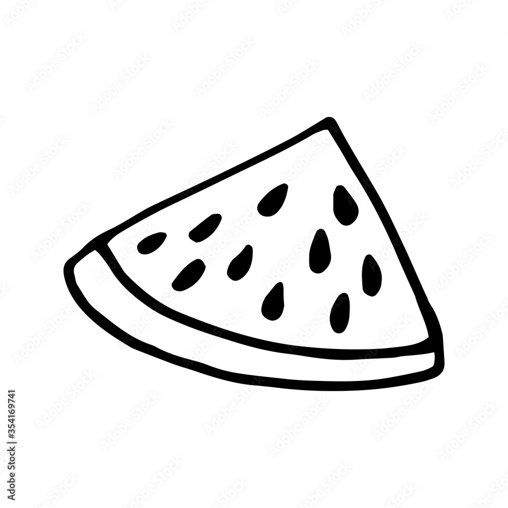 Single element of watermelon slice in doodle summer set. Hand drawn vector illustration for greeting cards, posters, stickers and seasonal design. Single element of watermelon slice in doodle summer set. Hand drawn vector illustration for greeting cards, posters, stickers and seasonal design.