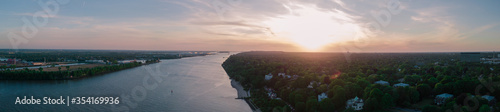Panorama over elbe river in sunset