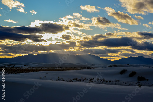 White clouds during sunset over White Sands in New Mexico  USA