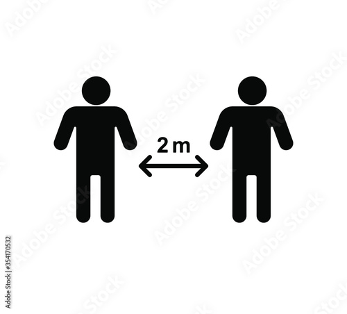 Vector flat black 2 meter coronavirus pandemic social distance icon isolated on white background	
