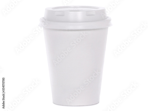 Disposable coffee paper cup with plastic lid