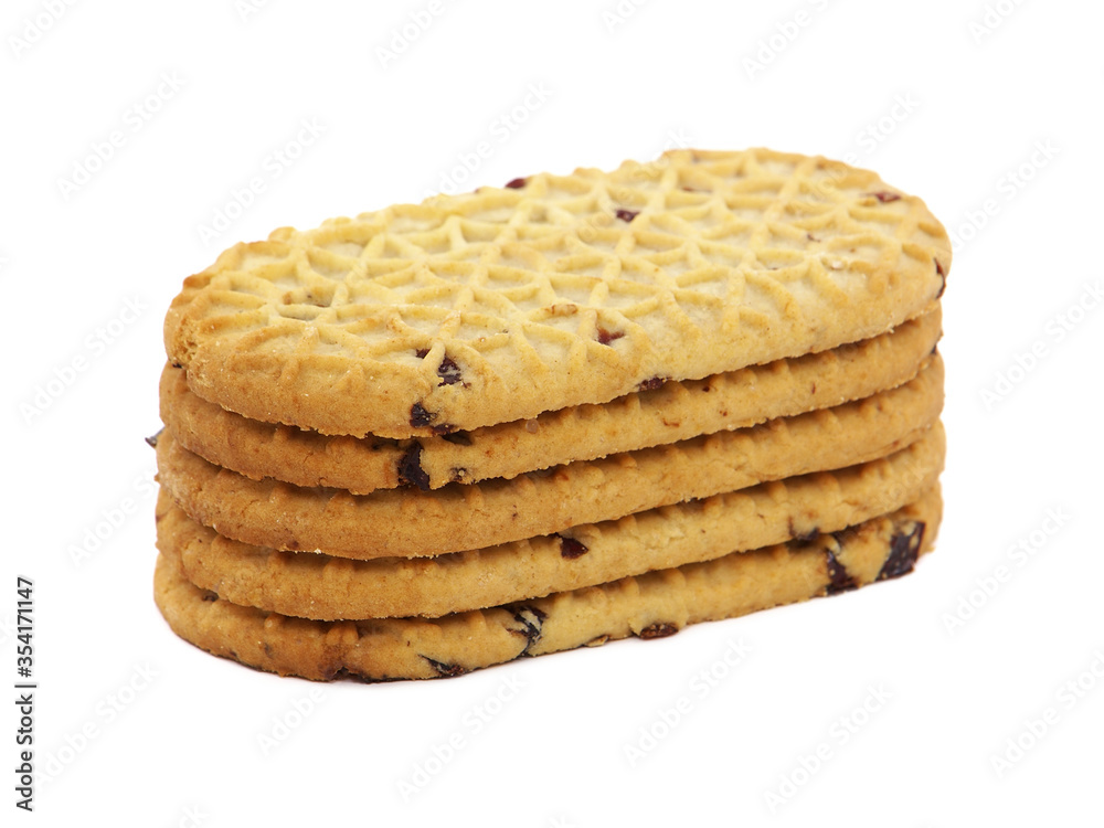 Cookies or biscuits with dried fruit isolated on white Cookies or biscuits with dried fruit isolated on white