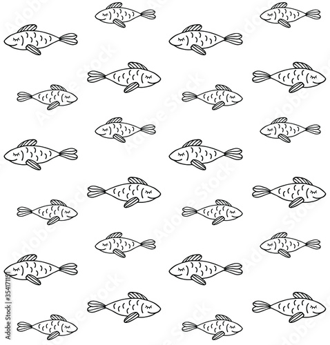 Fototapeta Naklejka Na Ścianę i Meble -  Vector seamless pattern of hand drawn doodle sketch fish isolated on white background