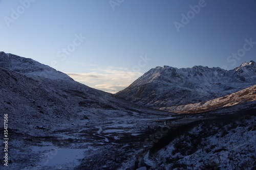 snow covered mountains in winter