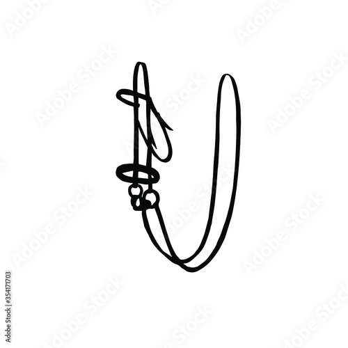 Vector hand drawn doodle sketch black equestrian horse bridle silhouette isolated on white background