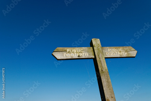 Public Footpath Sign with Blue Sky
