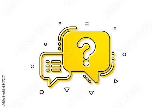 Quiz chat bubble sign. Question mark icon. Yellow circles pattern. Classic question mark icon. Geometric elements. Vector