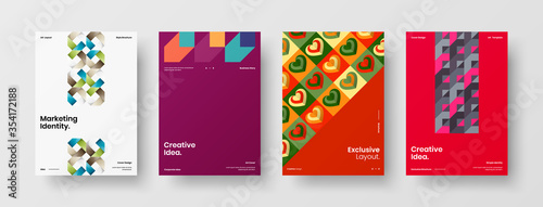 Company identity brochure template collection. Business presentation vector A4 vertical orientation front page mock up set. Corporate report cover abstract geometric illustration design layout bundle.