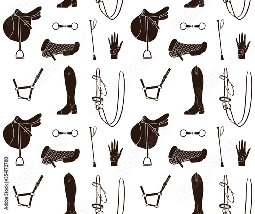 Fotografija Vector seamless pattern of black hand drawn doodle sketch equestrian horse ridin
