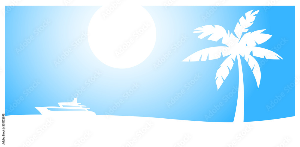 custom made wallpaper toronto digitalSunny summer background with a sea, blue sky, a white yacht and a beach with a palm tree silhouette, vector illustration. Blue and white colours.