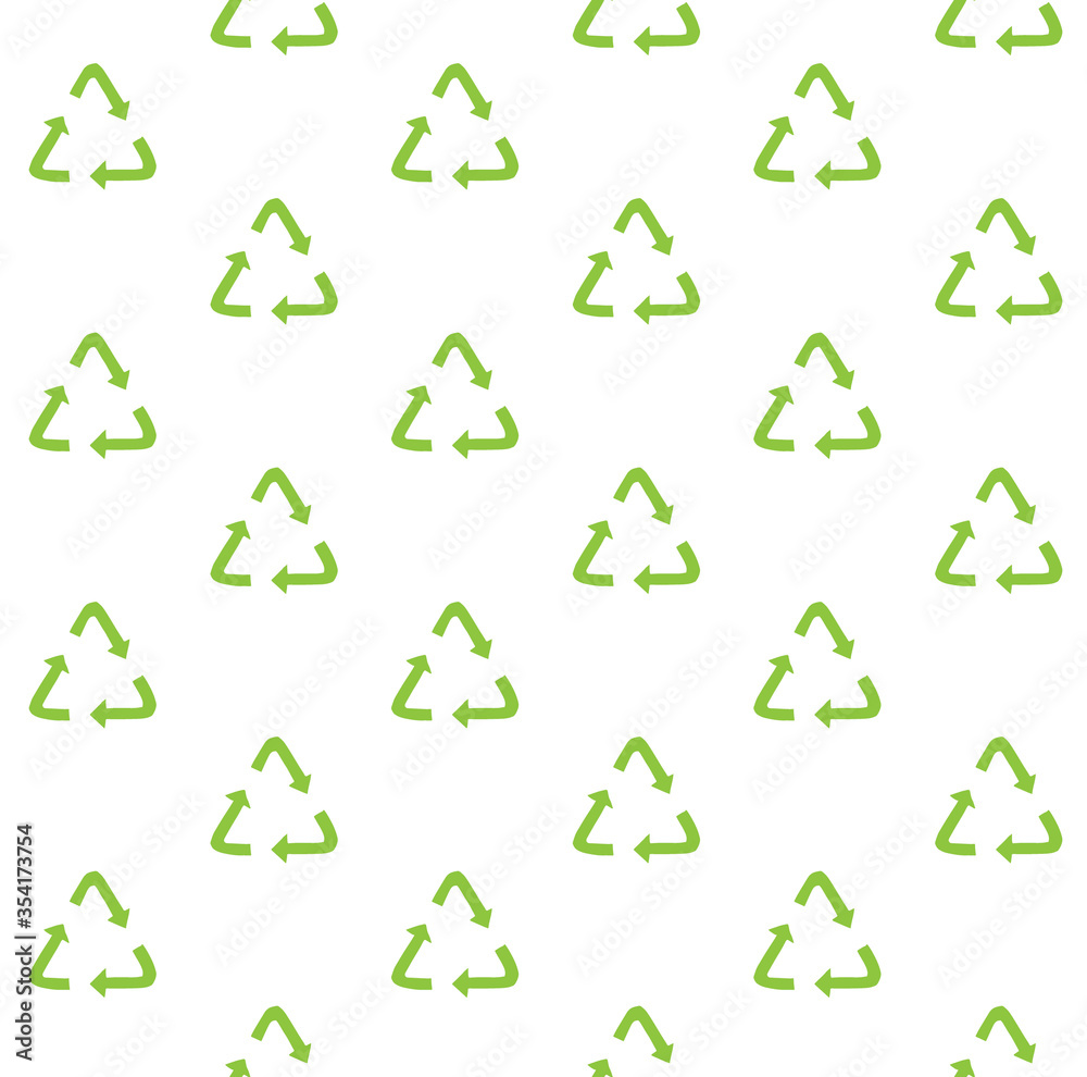 Vector seamless pattern of hand drawn doodle sketch recycle reuse eco green symbol isolated on white background Vector seamless pattern of hand drawn doodle sketch recycle reuse eco green symbol isolated on white background