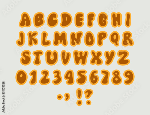 A 1970s 1960s styled retro alphabet. Grunge isolated doodle hand drawn font