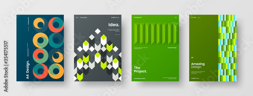 Company identity brochure template collection. Business presentation vector A4 vertical orientation front page mock up set. Corporate report cover abstract geometric illustration design layout bundle.