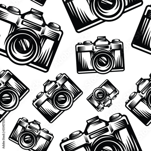 pattern seamless of camera in style vintage, retro, engraved. - vector illustrations