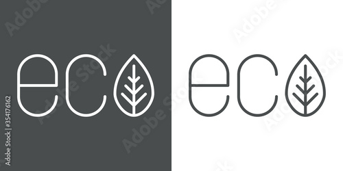 Logotipo palabra eco con hoja en fondo gris y fondo blanco