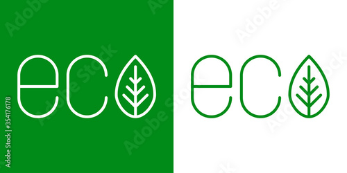 Logotipo palabra eco con hoja en fondo verde y fondo blanco