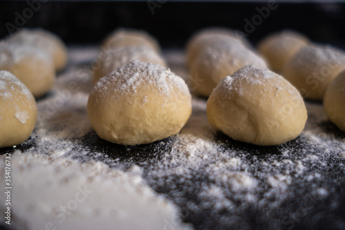 Dough balls with flour to preparing pide or pita bread, turkish pizza