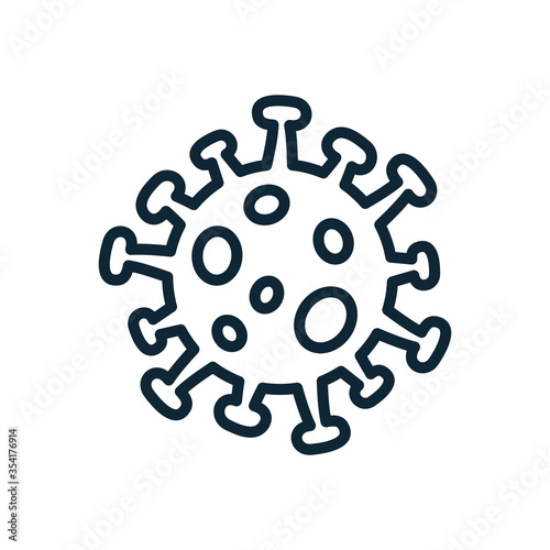 Coronavirus 2019-nCoV bacteria vector illustration monochrome black line silhouette - concept of Covid-19 disease and corona virus news about lockdown or outbreak from Wuhan - China. Isolated logo.