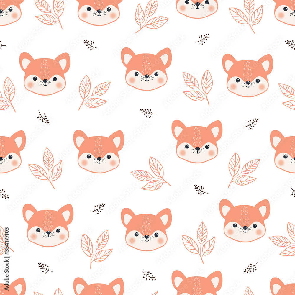 Seamless pattern cute Fox face,children's print on clothes.Vector illustration