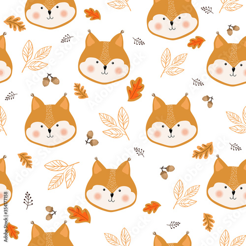 Seamless pattern cute squirrel face children s print on clothes.Vector illustration