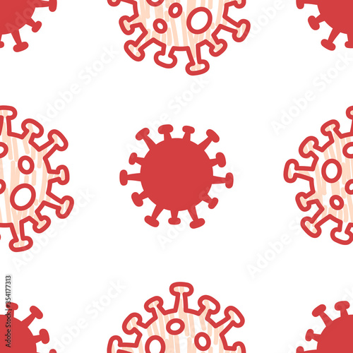 Coronavirus 2019-nCoV microorganism illustration - seamless vector pattern of Covid-19 pandemic for concepts of corona virus news about lockdown or outbreak from Wuhan - China and flu global spread.