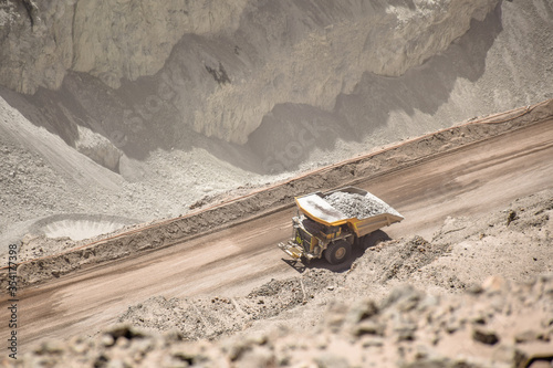 Huge haul truck working in Chuquicamata copper mine, Chile photo