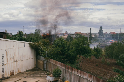 smoke of a fire in industrial district