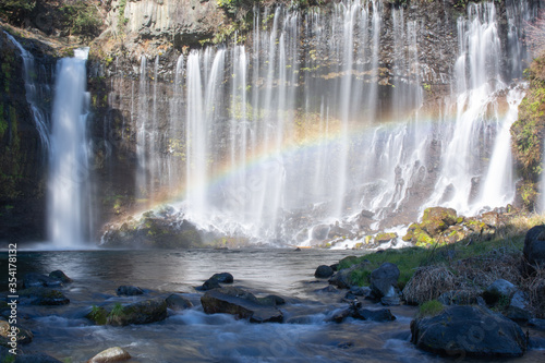 Shiraito Waterfall with the rainbow in Shizuoka Japan