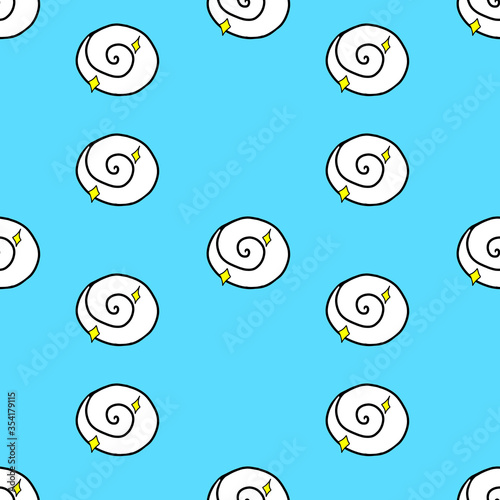 Seamless pattern black and white in the style of doul contour round with stars caramel candy on a blue background, sweets for children, food, for prints, decor, design, coloring, decoration photo