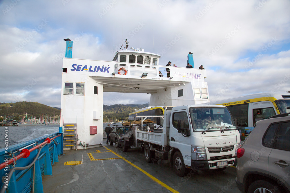 Kettering, Tasmania, Australia April, 2019 Cars and passengers aboard the Bruny Island Car