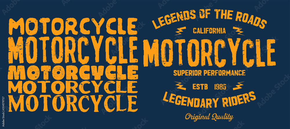 Motorcycle club community logo design.Decorative  font. Letters, Numbers and Symbols. Vector Illustration.
