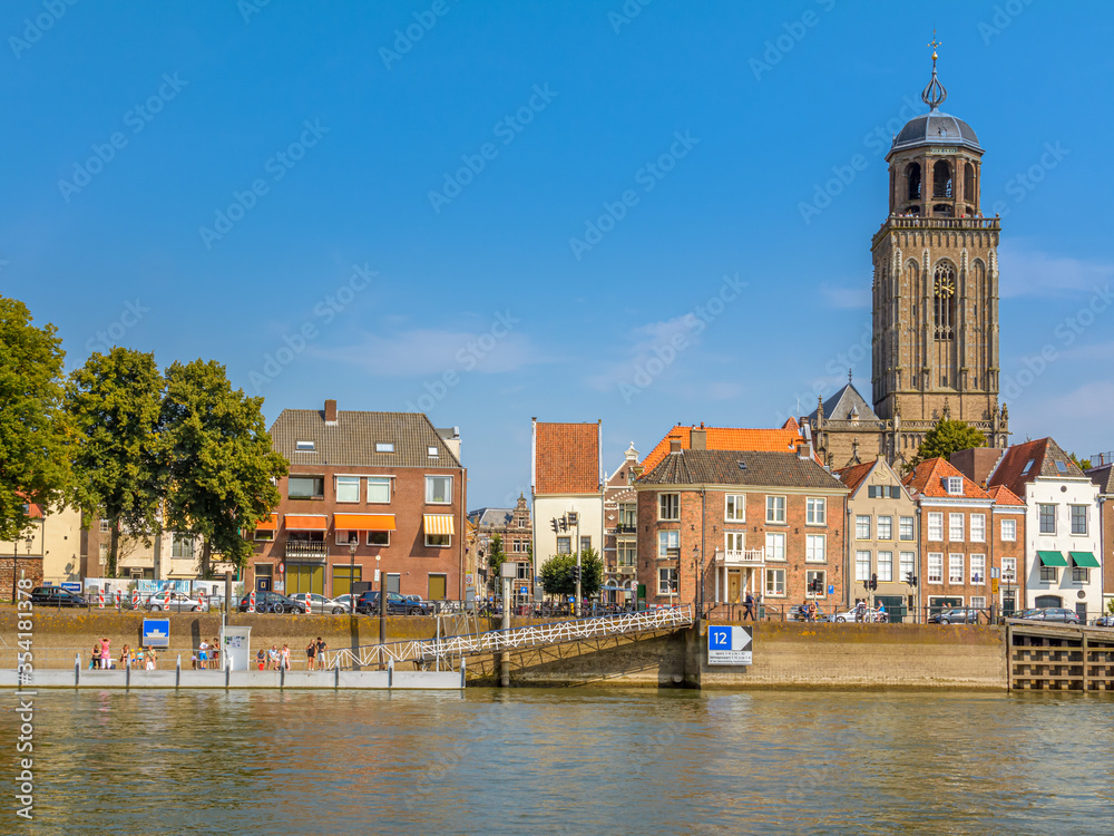 Deventer skyline with blue sky, Dutch city