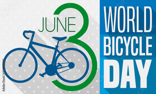 Bike in Flat Style and Long Shadow for World Bicycle Day, Vector Illustration