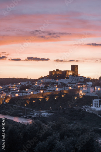 Sunset in Mertola, village of Portugal and its castle. Village in the south of Portugal in the region of Alentejo.