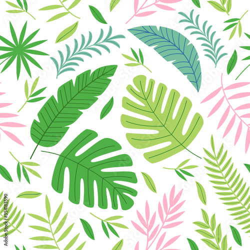 seamless pattern with colorful  tropical plants
 -  vector illustration, eps
 