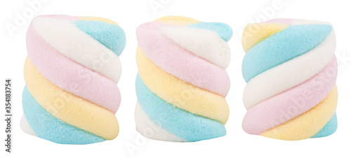 set of colorful marshmallows isolated on white background. clipping path