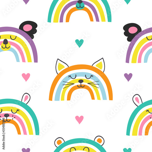 seamless pattern with cute baby animals rainbowsals rainbows
 -  vector illustration, eps