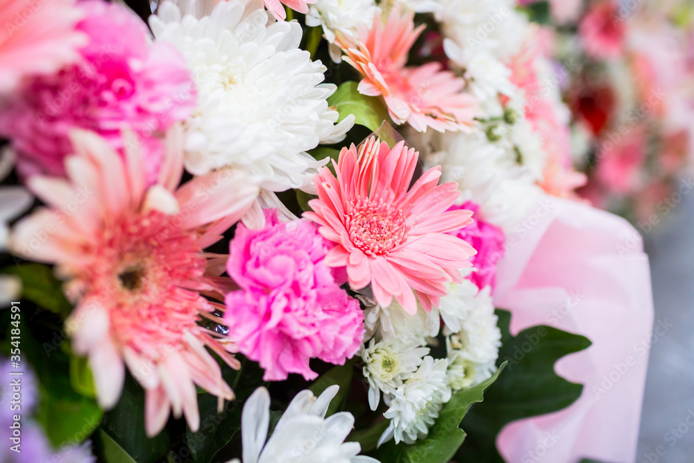 Selective focus to fresh flower bouquet. Botanic composition for wedding or greeting. Bouquet in multi color of beautiful mixed flowers. Excellent garden flowers in the arrangement , the work of a pro Selective focus to fresh flower bouquet. Botanic composition for wedding or greeting. Bouquet in multi color of beautiful mixed flowers. Excellent garden flowers in the arrangement , the work of a pro