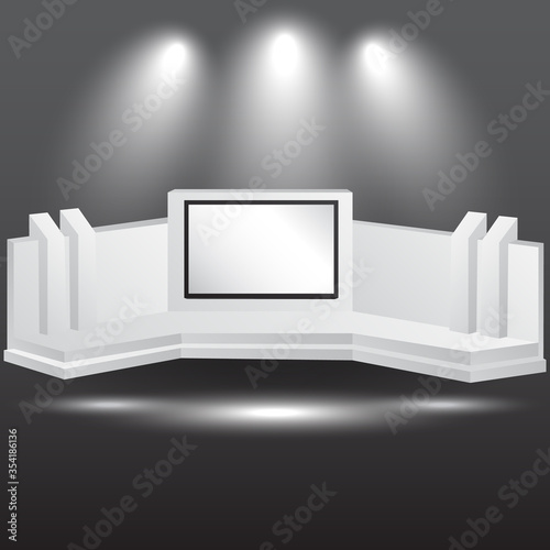 minimalist 3d stage performance presentation exhibition with blank LED backdrop screen and space for your image. 