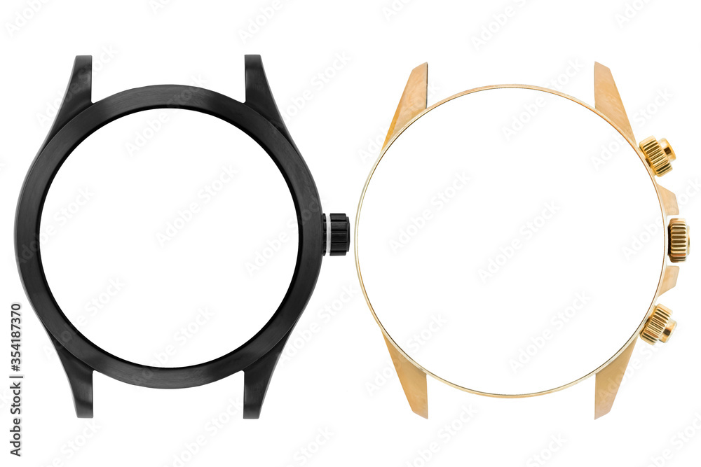 gold watch case. black watch case. watch element. on a white background gold watch case. black watch case. watch element. on a white background