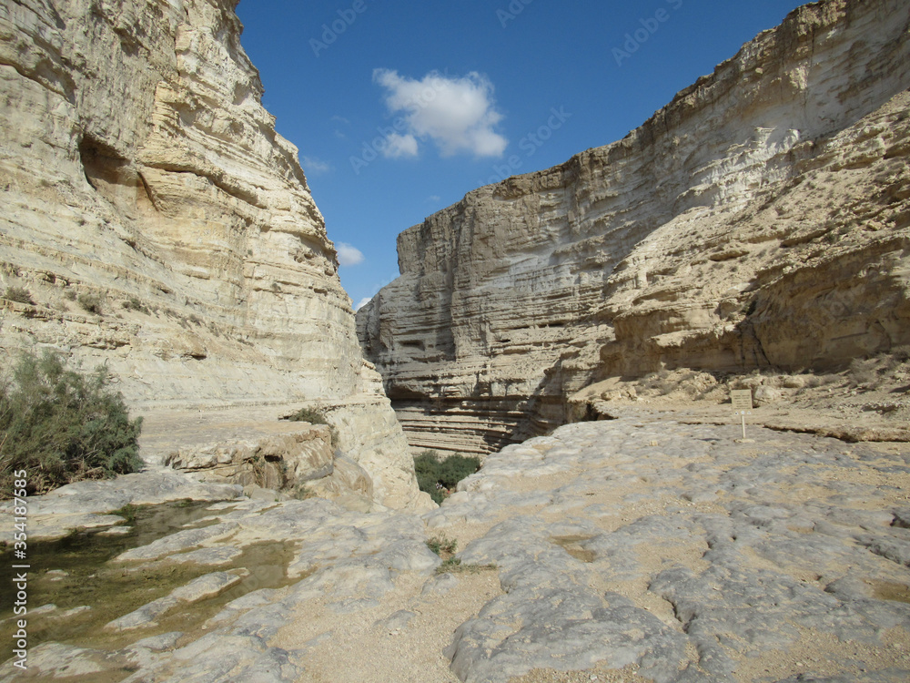 Stunning cliffs and river at Ein Avdat Nature reserve, Israel