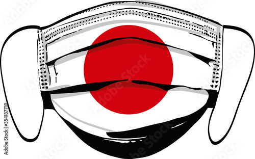 Japan flag on medical face masks isolated on white